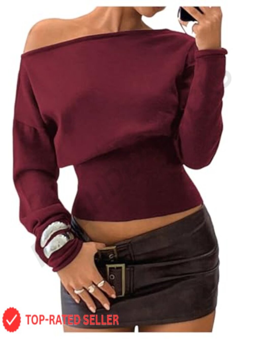 Off The Shoulder Cropped Sweater Long Sleeve Pullover Knit